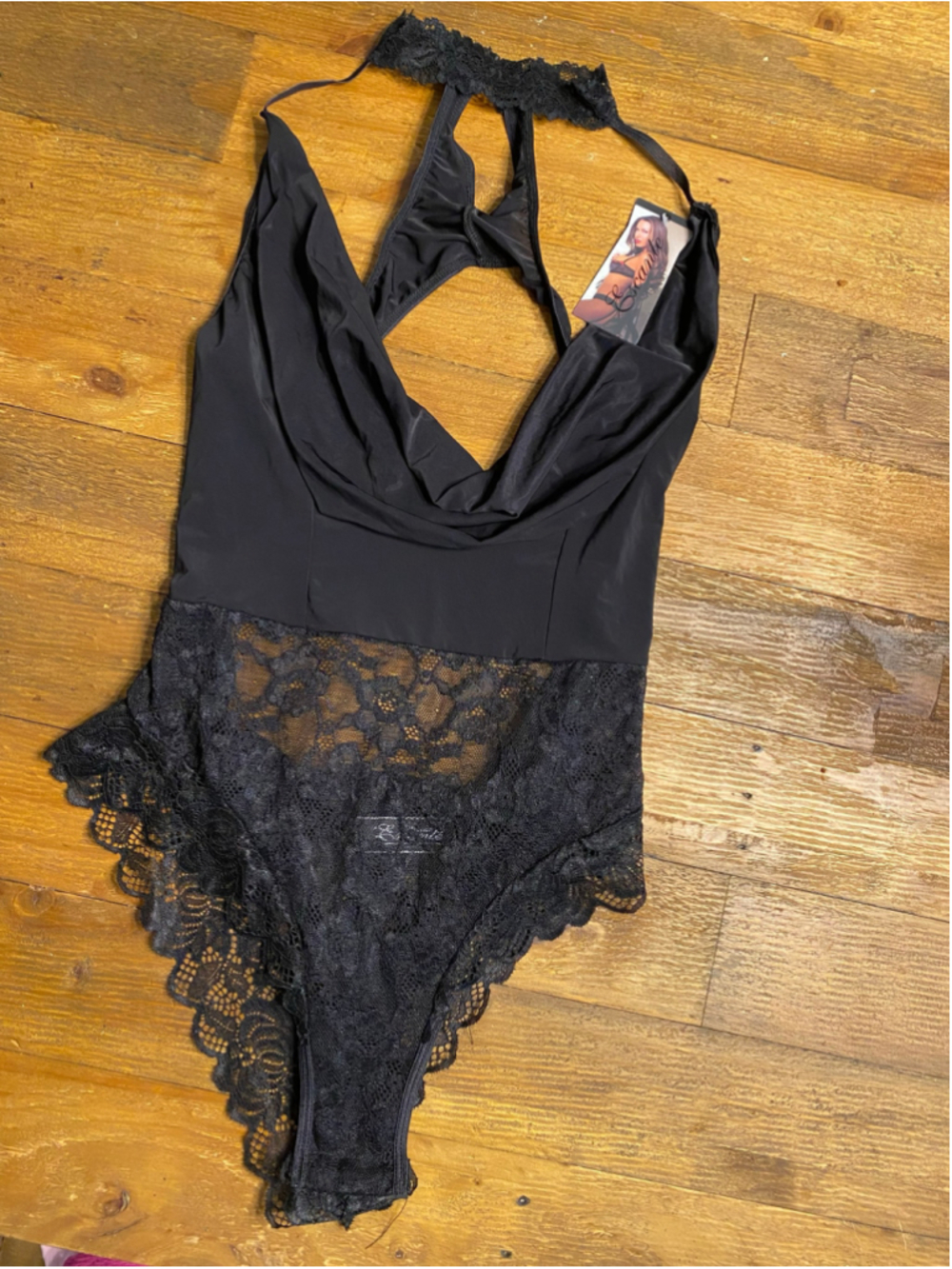 Escante Large NWT Black Lace Choker Cowl Neck Teddy sexy lingerie